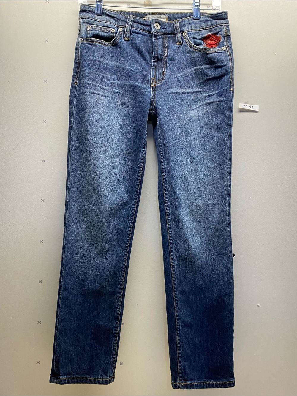 Free People W26 Embroidered Rose Floral Skinny Jeans Blue Denim Stretch Boho